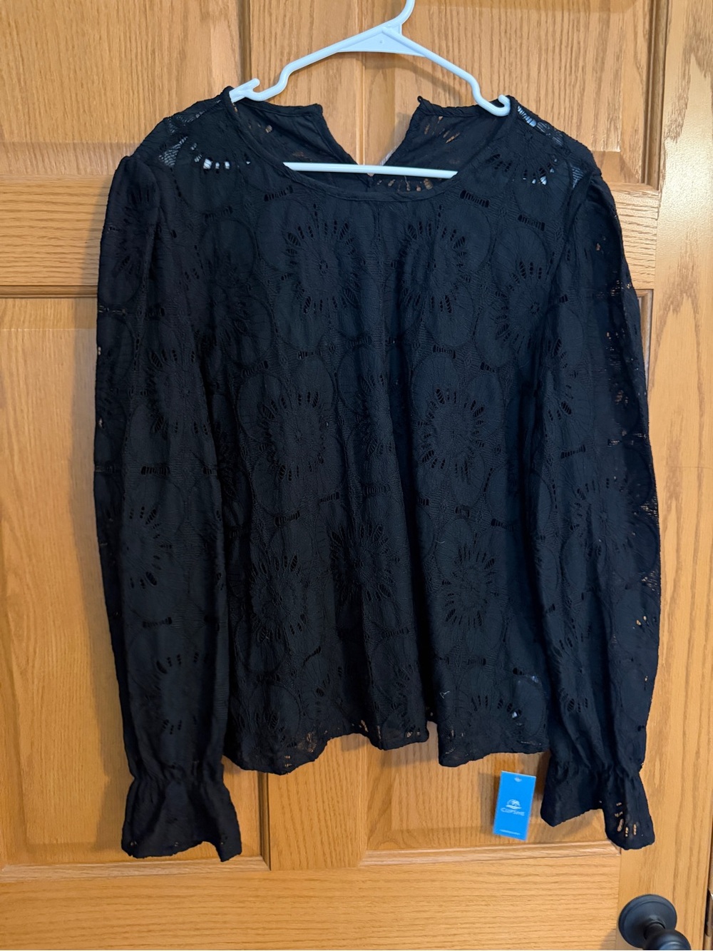 Cupshe Black Lace Eyelet Long-Sleeve Blouse